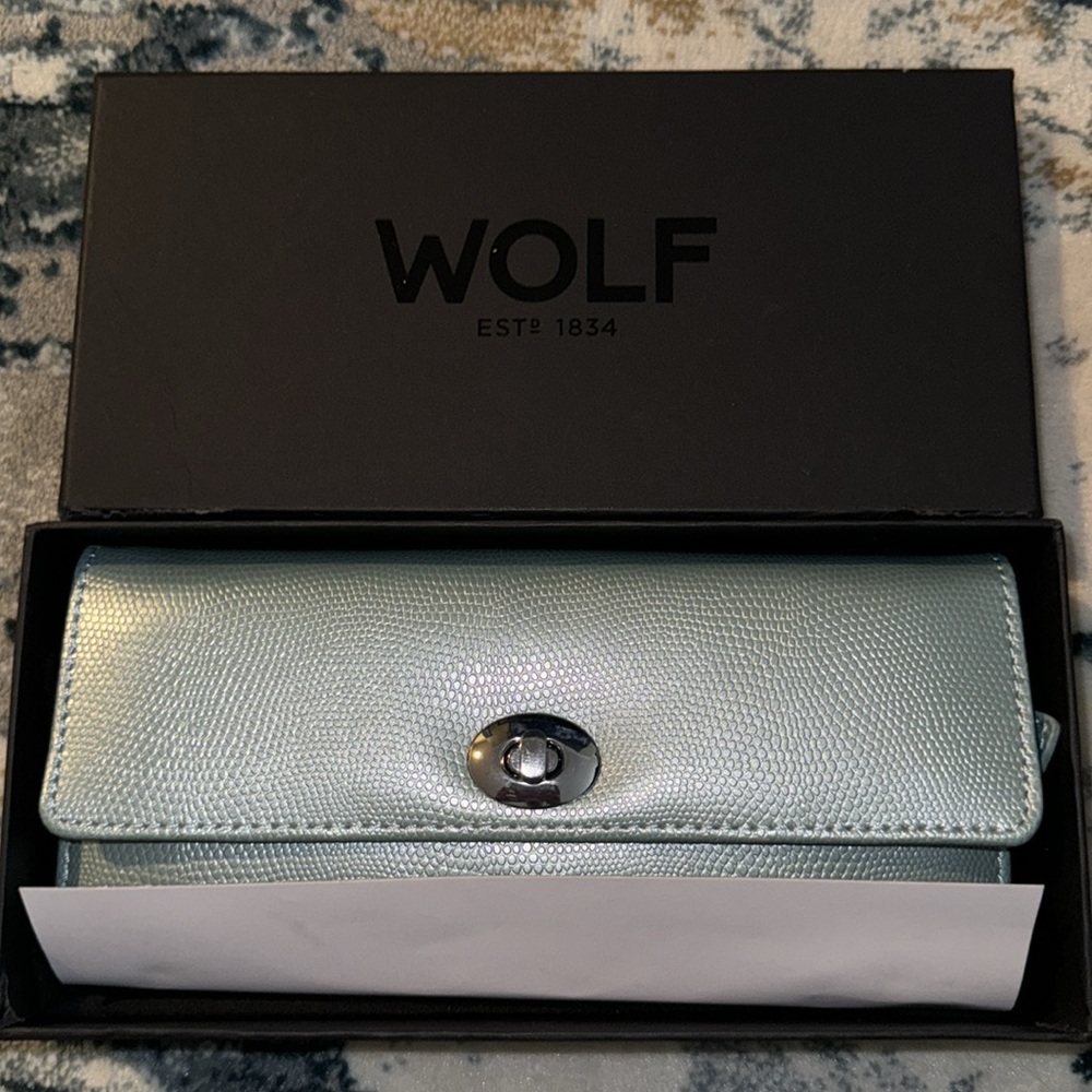 NIB Leather Jewelry Roll Travel Case – Ice | WOLF London Collection - Picture 2 of 4